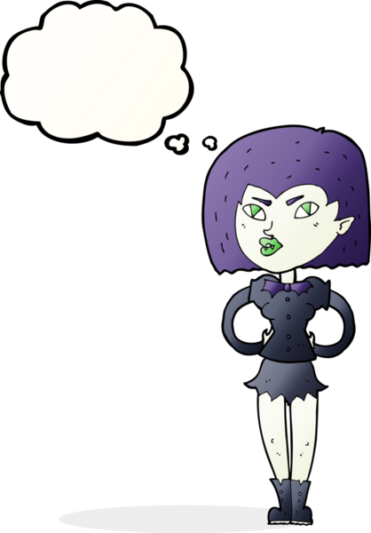 Bir insan tarafından çizilmiş düşünce balonlu vampir kız.