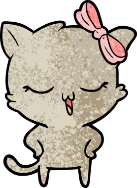 Kafasında yay olan çizgi film kedisi ve bir insan tarafından çizilmiş kalçalar.