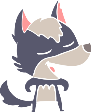 Bir insan tarafından çizilmiş düz renkli çizgi film kurt gülüşü