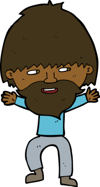 Bir insan tarafından çizilmiş sakallı mutlu adam çizgi filmi.