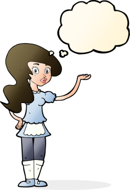 Bir insan tarafından çizilmiş düşünce kabarcığı olan çizgi film garsonu.