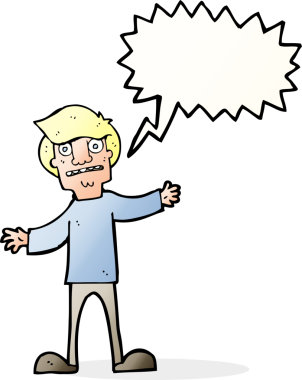 Bir insan tarafından çizilen konuşma baloncuğu ile bir adamı şaşırtan çizgi film.