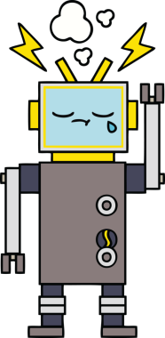 Bir insan tarafından çizilmiş ağlayan bir robot çizimi.