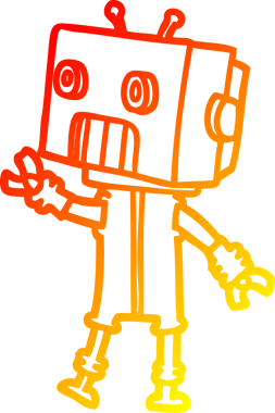 Bir insan tarafından çizilen çizgi film robotunun sıcak çizgi çizimi