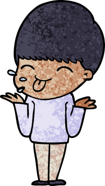 Çizgi filmci çocuk bir insan tarafından çizilmiş dili dışarı çıkarıyor.