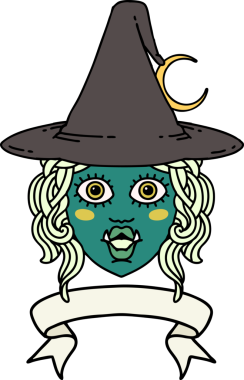 Retro Dövme Biçimi Bir insan tarafından çizilmiş yarı ork cadı yüzü