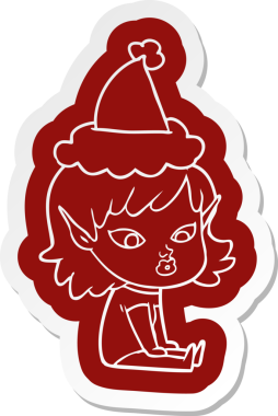 Bir insan tarafından çizilmiş Noel Baba şapkası giyen elf bir kızın oldukça ilginç bir karikatür çıkartması.