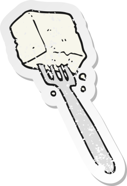 Bir insan tarafından çizilmiş çatallı tofu çizgi filminin gerilemiş yapıştırması.