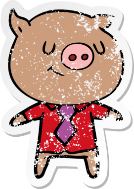 Mutlu bir çizgi filmin sıkıntılı çıkartması. Bir insan tarafından çizilmiş akıllı domuz.