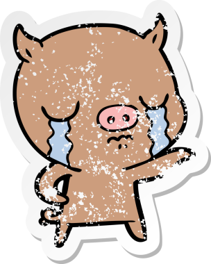 Bir insan tarafından çizilmiş ağlayan bir domuzun sıkıntılı çıkartması.