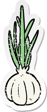 Bir insan tarafından çizilmiş sarımsaklı karikatür çıkartması.