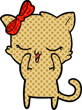 Bir insan tarafından çizilmiş kafasında yay olan çizgi film kedisi.