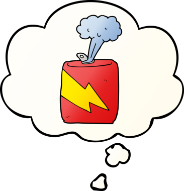 Düşünce baloncuğu olan karikatür soda kutusu bir insan tarafından çizilmiş.