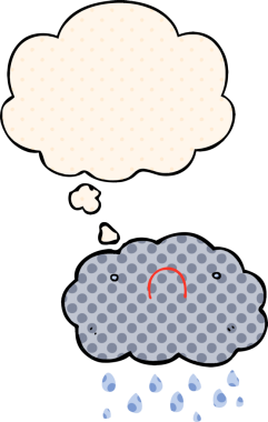 Bir insan tarafından çizilmiş çizgi roman tarzında düşünce baloncuğu olan şirin bir çizgi film bulutu.