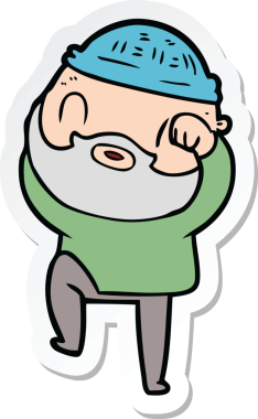 Bir insan tarafından çizilmiş sakallı bir adamın çıkartması.