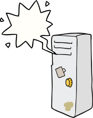 Bir insan tarafından çizilmiş konuşma balonlu çizgi film dolabı.