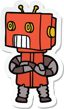 Bir insan tarafından çizilmiş robot karikatür çıkartması.