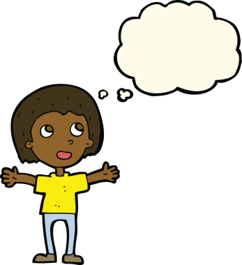 Bir insan tarafından çizilmiş düşünce baloncuğu olan mutlu bir insan çizgi filmi.