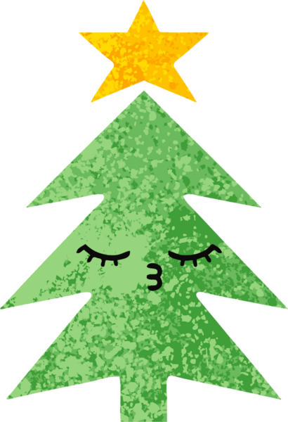 Bir insan tarafından çizilmiş bir noel ağacının retro çizim tarzı karikatürü.