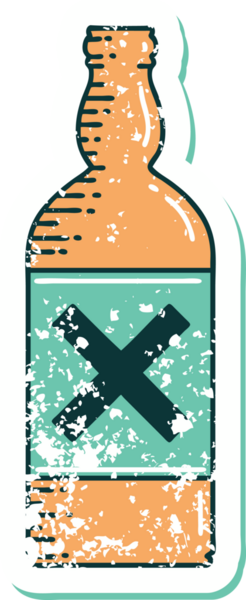 Bir insan tarafından çizilmiş sembolik dövmeli bir şişe resmi.