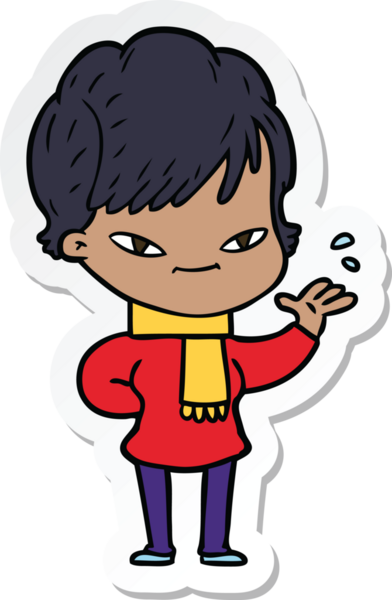 Bir insan tarafından çizilmiş mutlu bir kadının çıkartması.