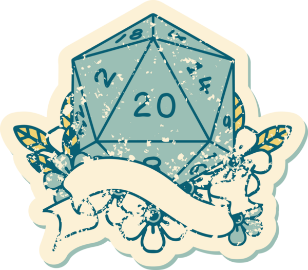 Retro Dövme Biçimi Doğal 20 D20 zar bir insan tarafından çizildi