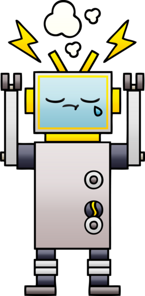 Bir insan tarafından çizilmiş ağlayan bir robotun gölgeli çizgi filmi.