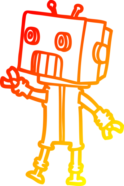 Bir insan tarafından çizilen çizgi film robotunun sıcak çizgi çizimi