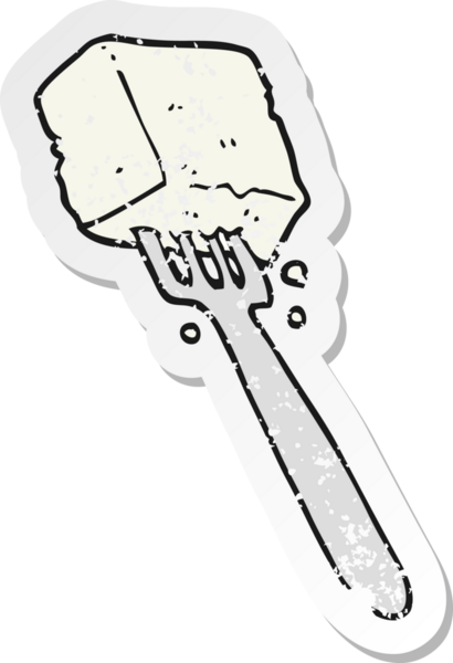 Bir insan tarafından çizilmiş çatallı tofu çizgi filminin gerilemiş yapıştırması.