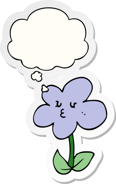 Düşünce baloncuklu karikatür çiçeği insan tarafından çizilmiş bir çıkartma gibi.