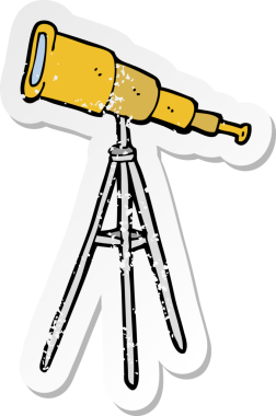 Bir insan tarafından çizilmiş karikatür teleskopunun gerilimli yapıştırması.