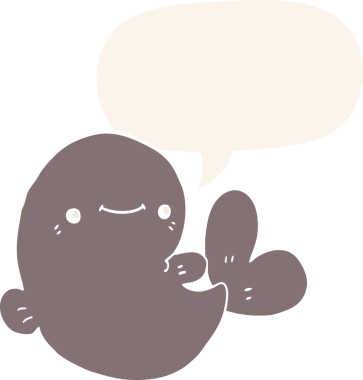 Konuşma baloncuğu olan çizgi film balinası insan tarafından çizilmiş.