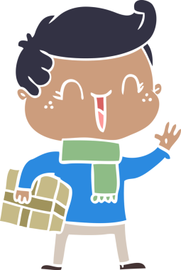 Bir insan tarafından çizilmiş düz renkli çizgi film karakteri.