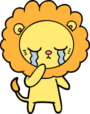 Bir insan tarafından çizilmiş ağlayan çizgi film aslanı.