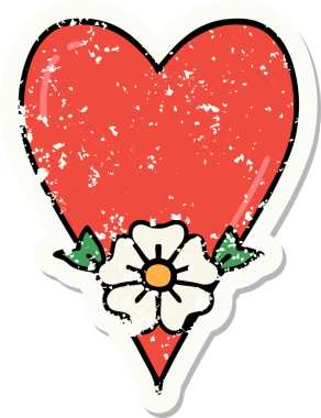 Bir insan tarafından çizilmiş geleneksel kalp ve çiçek stili dövmesi.