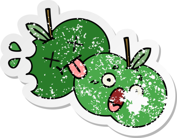 Bir insan tarafından çizilmiş elmalı tatlı bir karikatür çıkartması.