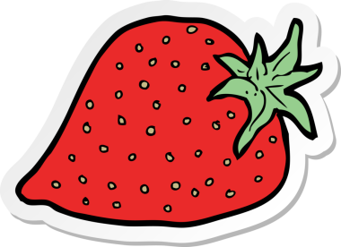 Bir insan tarafından çizilmiş karikatür çileği çıkartması.