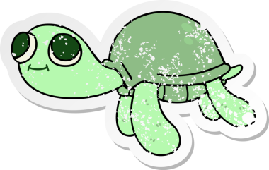 Bir insan tarafından çizilmiş garip bir el çizilmiş karikatür kaplumbağasının sıkıntılı çıkartması.