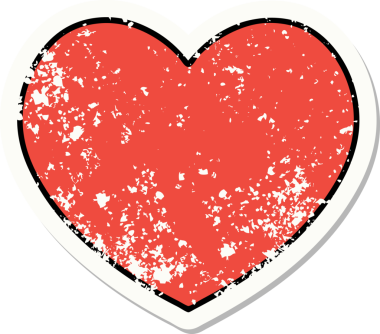 Bir insan tarafından çizilmiş, geleneksel bir kalp stili olan, sıkıntılı etiket dövmesi.