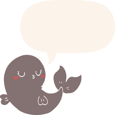 Bir insan tarafından çizilmiş, konuşma baloncuğu olan sevimli bir balina.