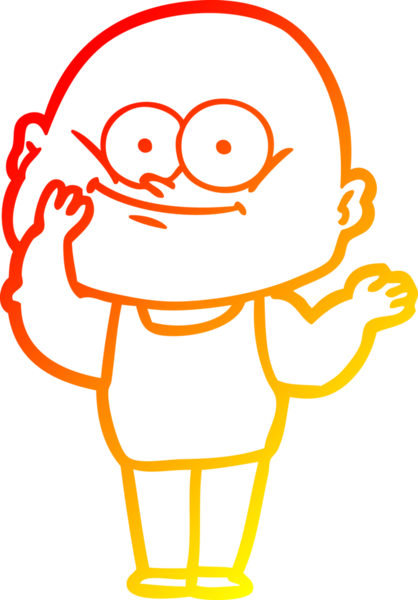 Bir insan tarafından çizilmiş kel bir adamın sıcak çizgi çizimi.