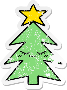 Bir insan tarafından çizilmiş şirin bir karikatür Noel ağacının sıkıntılı çıkartması.