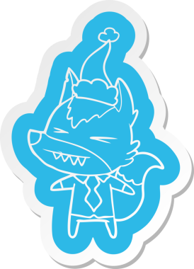 Kızgın kurt patron, insan tarafından çizilmiş Noel Baba şapkasının garip bir karikatürü.