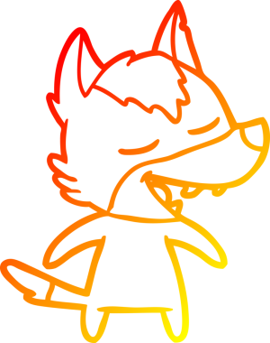 Bir insan tarafından çizilmiş gülen bir kurt çizgi çizimi.