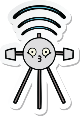 Bir insan tarafından çizilmiş şirin bir çizgi film uydusunun çıkartması.