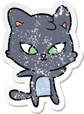 Bir insan tarafından çizilmiş şirin bir çizgi film kedisinin sıkıntılı çıkartması.