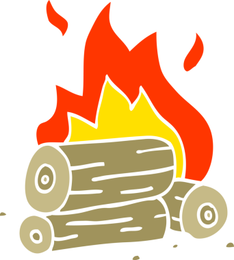 Bir insan tarafından çizilmiş karalama yanan kütükler.