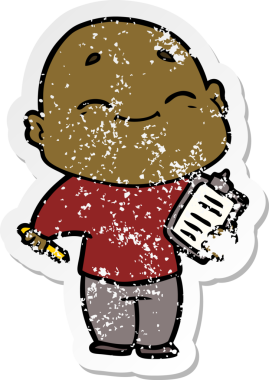 Bir insan tarafından çizilmiş mutlu, kel bir adamın sıkıntılı çıkartması.