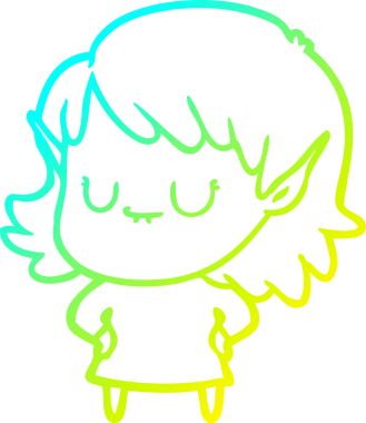 Bir insan tarafından çizilmiş mutlu bir elf kızı çizimi.