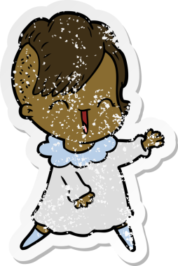 Bir insan tarafından çizilmiş mutlu bir hippi kızın sıkıntılı çıkartması.